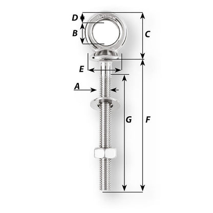 Wichard Marine Eye Bolt with 5/32 Inch Diameter and 4 Inch Length
