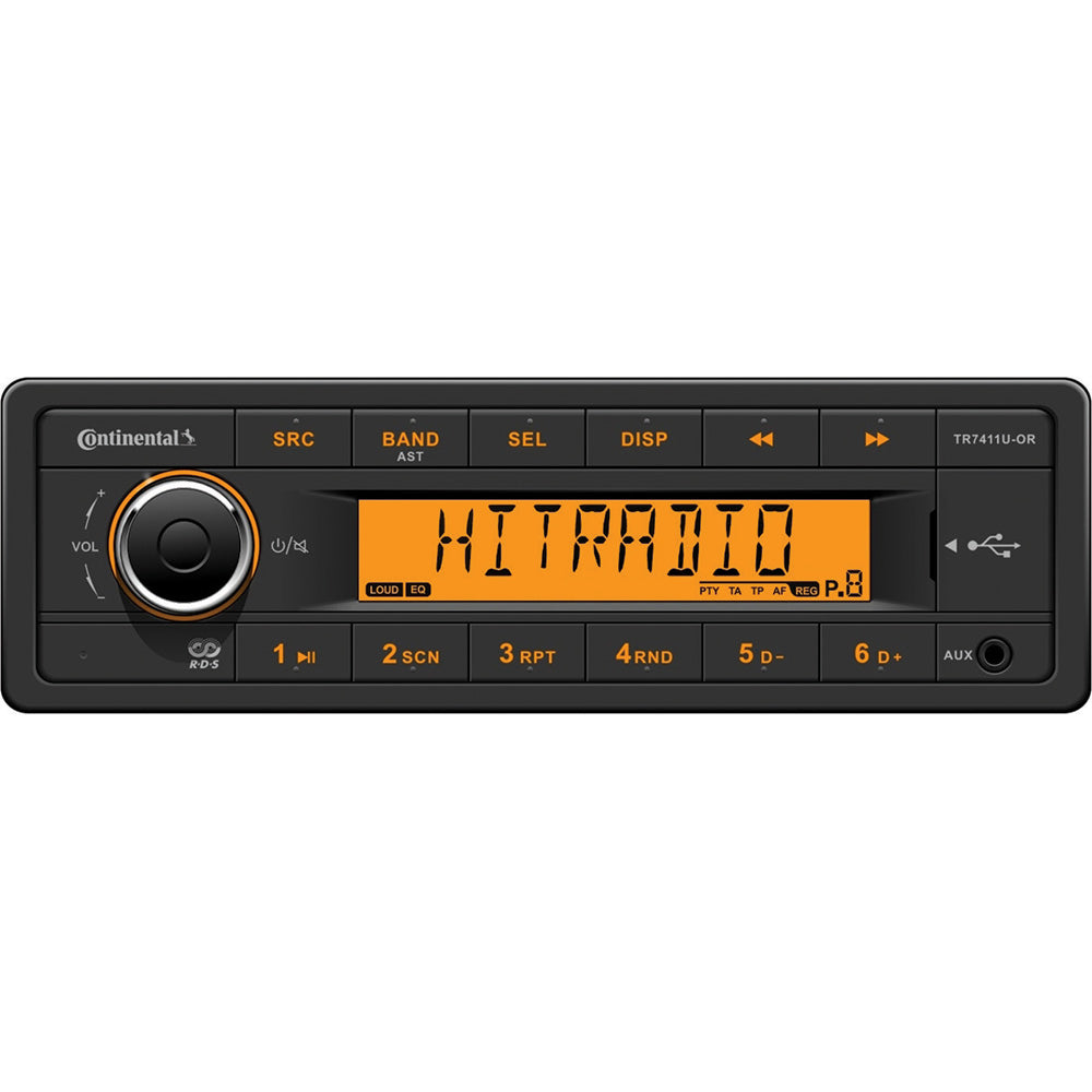 Continental TR7411U-ORK Single-DIN Stereo with AM/FM/USB, 12V, Harness Included