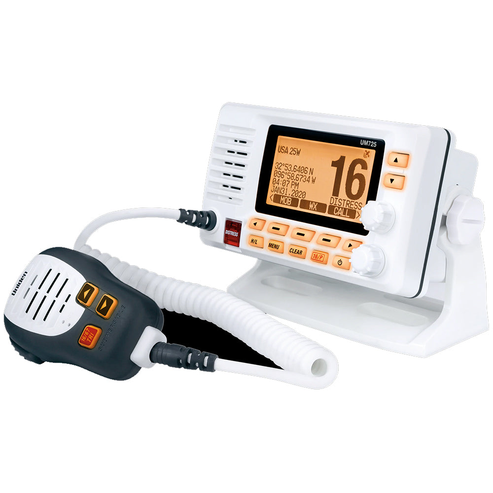 Uniden UM725 Fixed Mount Marine VHF Radio with Private Text Messaging and NOAA Weather Channels
