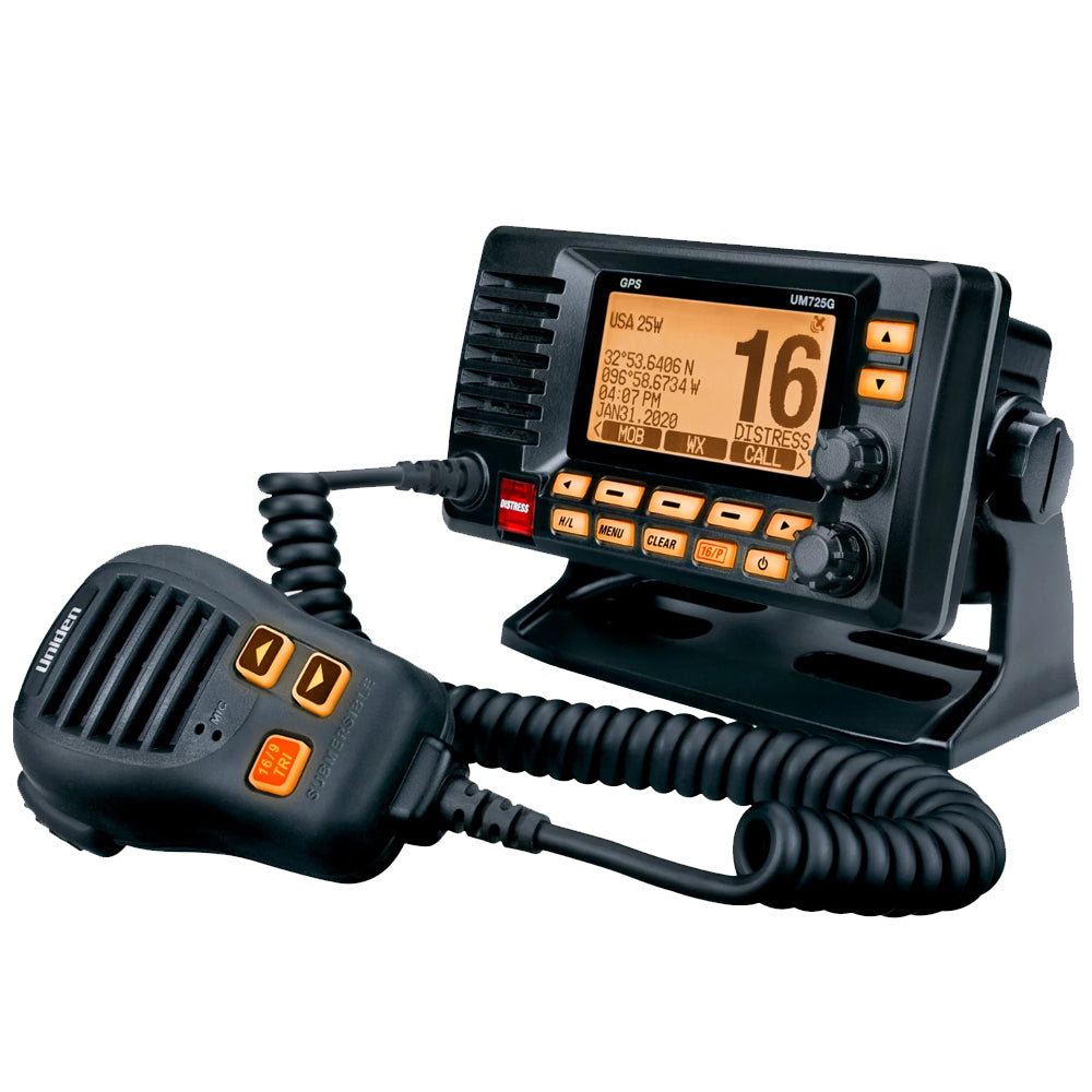 Uniden UM725 Fixed Mount Marine VHF Radio with GPS and Private Text Messaging - Black