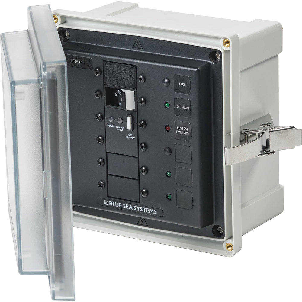 Blue Sea Systems 3123 SMS Panel Enclosure with ELCI (32A) and 3 Blank Ports – 230V AC
