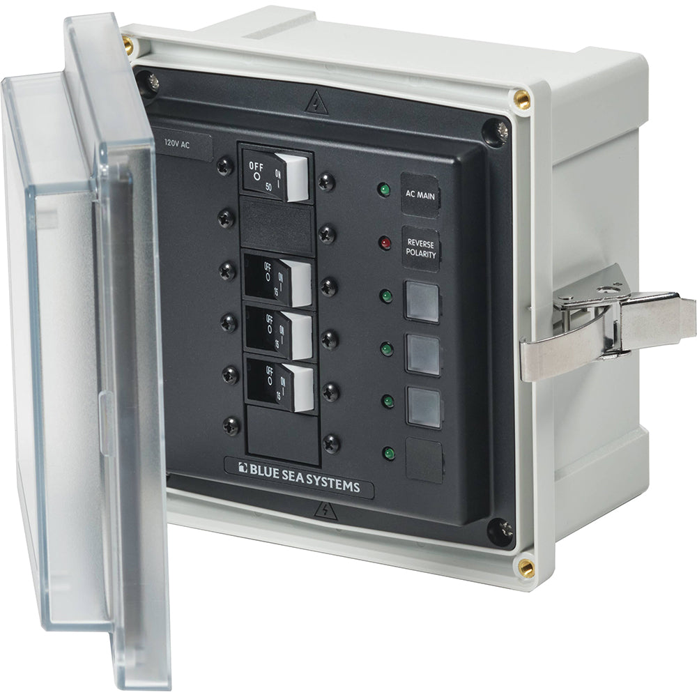 Blue Sea Systems 3130 SMS Panel Enclosure with Main and 3 Branch 15A Circuit Breakers - 120V AC