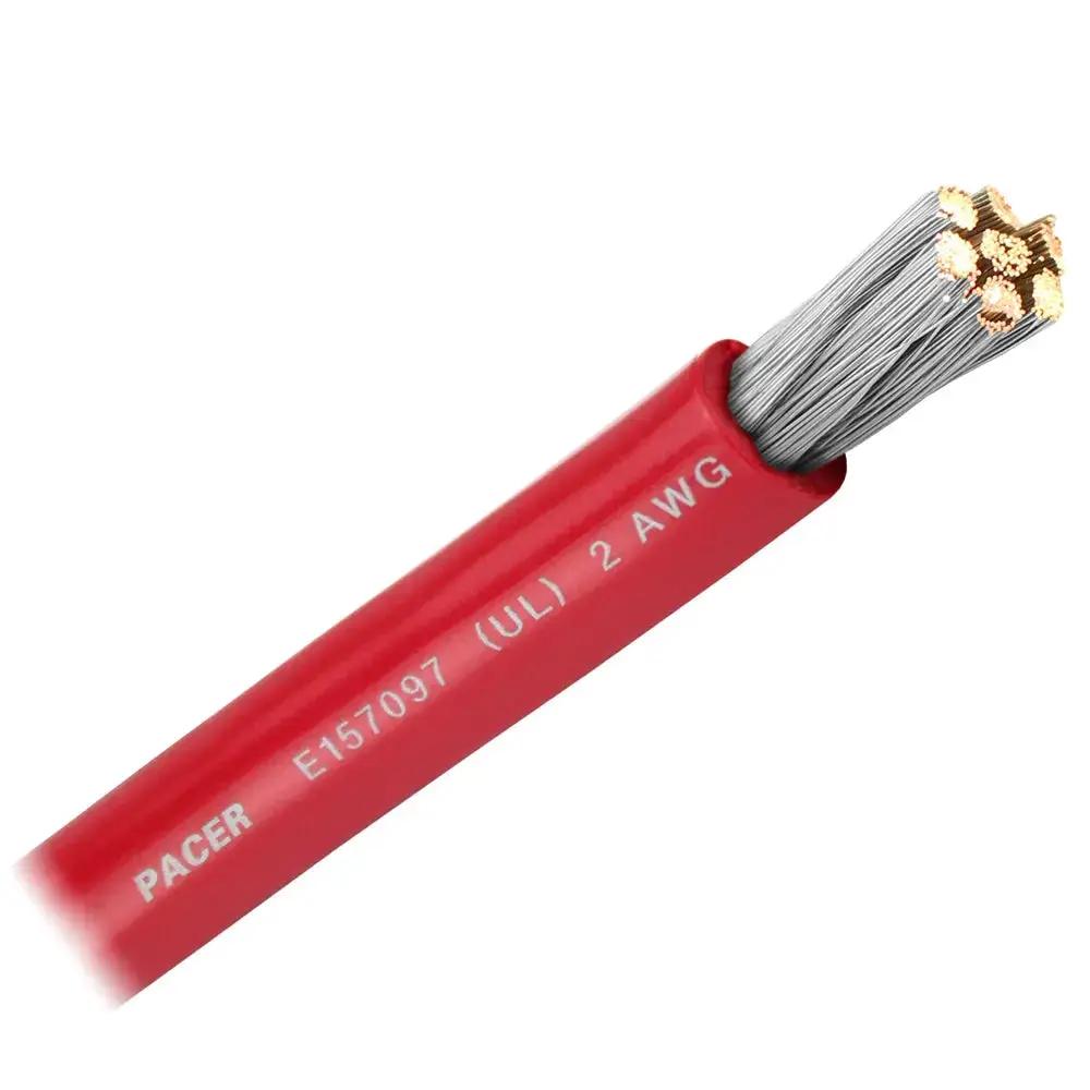 Pacer Red 2 AWG Marine Battery Cable – Flexible, Tinned Copper, Sold by the Foot by Pacer