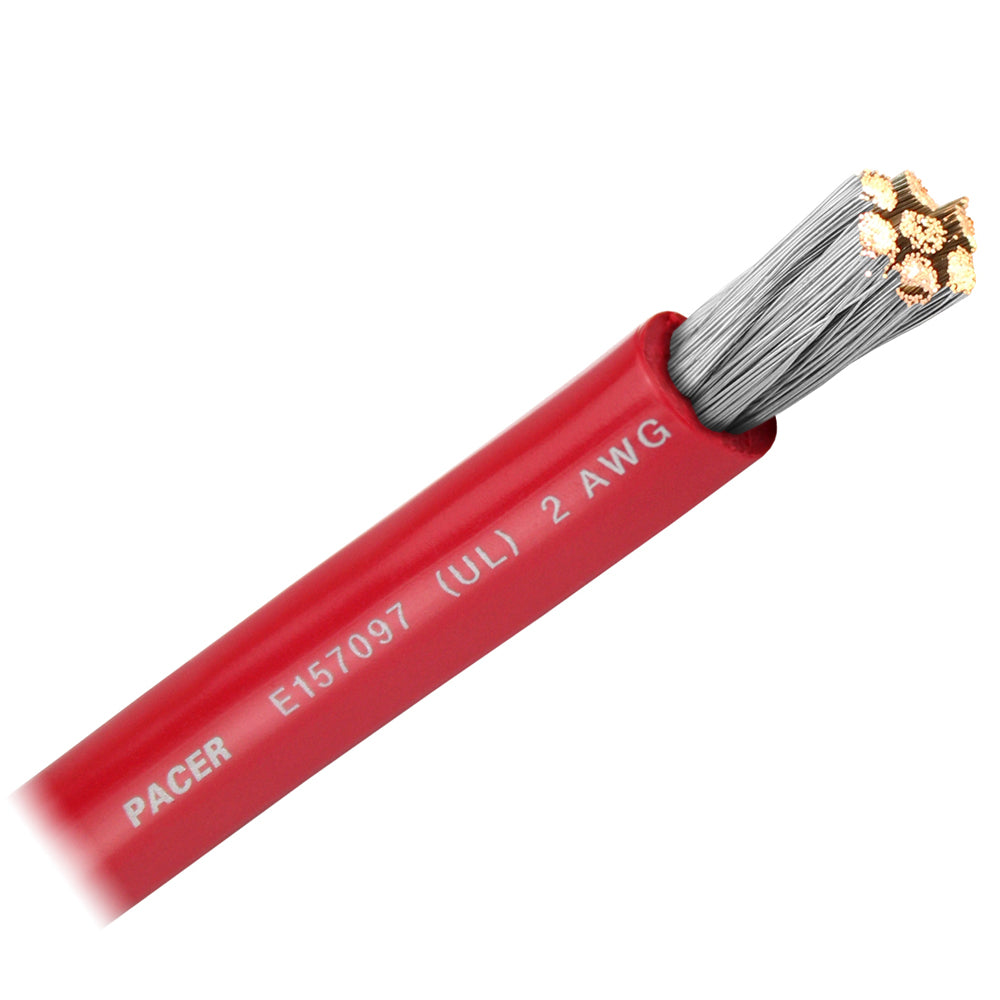 Pacer Red 2 AWG Marine Battery Cable – Flexible, Tinned Copper, Sold by the Foot