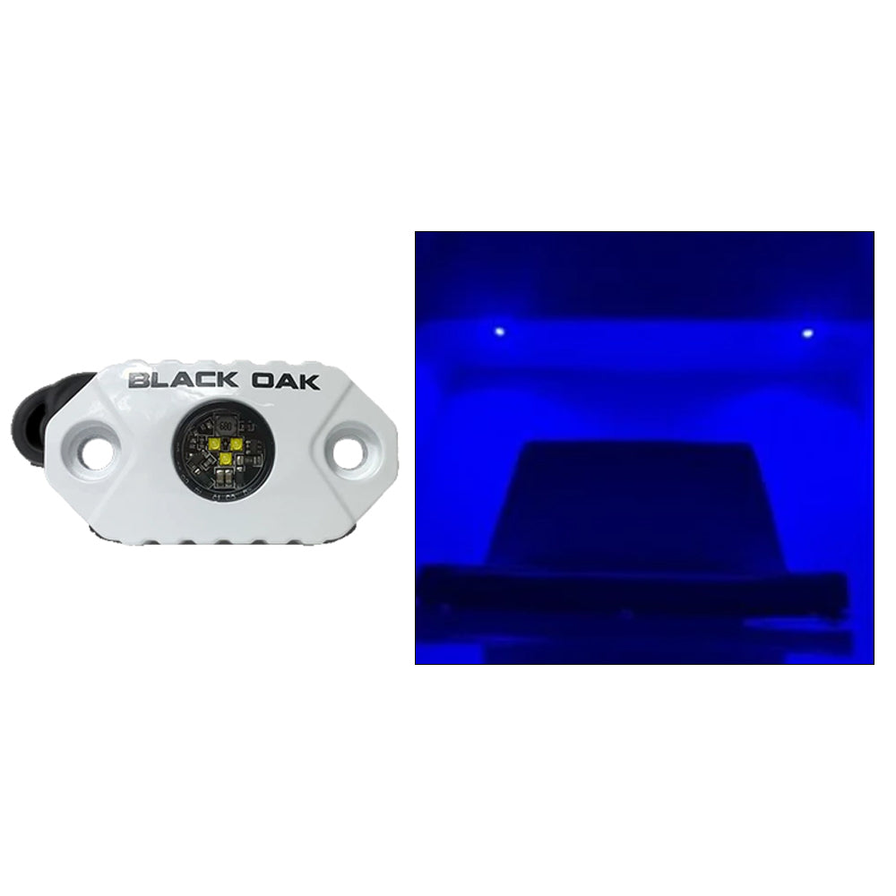 Black Oak LED Rock Accent Light with Blue LEDs and White Housing – Marine-Grade IP69K Rated Lighting