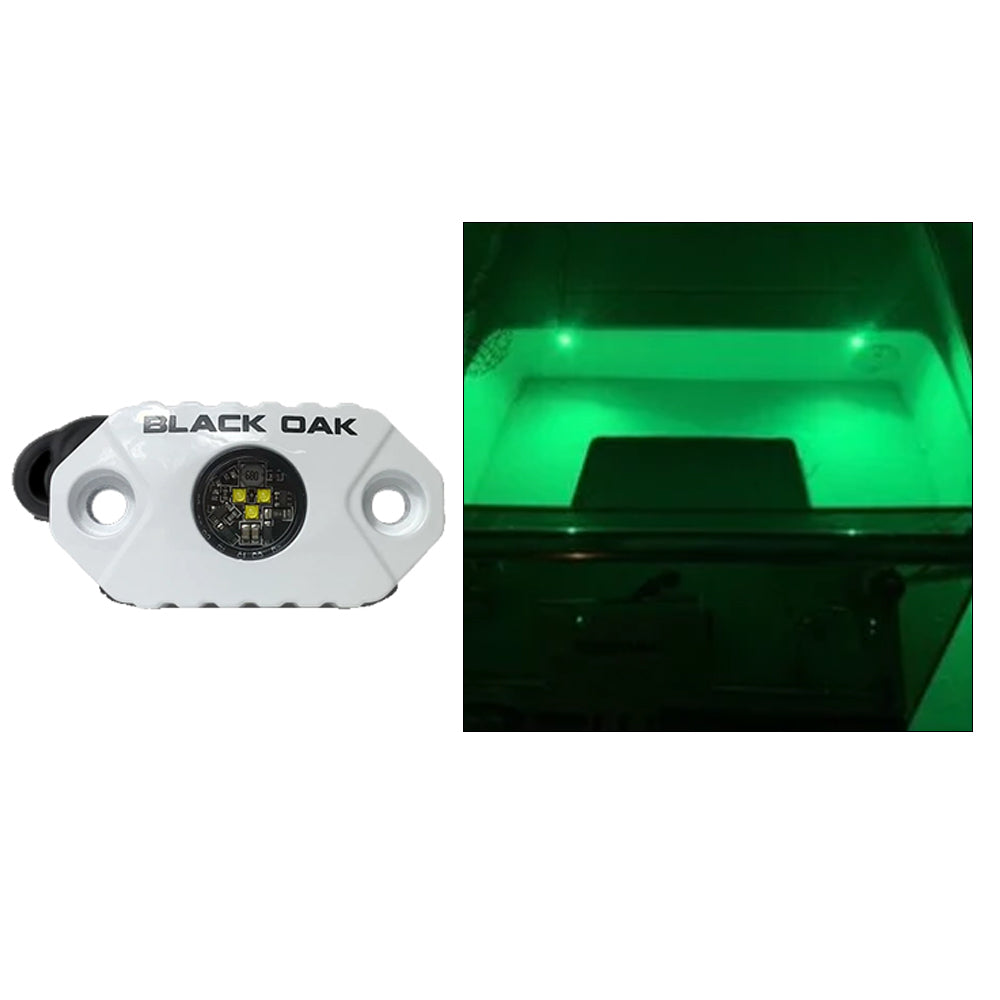 Black Oak LED Rock Accent Light with Green LEDs and White Housing – IP69K Marine Grade Lighting