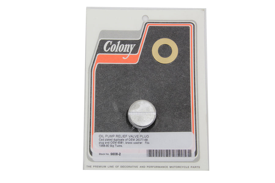 Colony Oil Pump Relief Valve Plug Cadmium - Fits 1968-1977 Harley Davidson FL