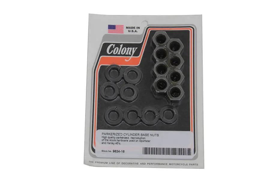 Colony Replica Cylinder Base Nut Kit Parkerized for Harley Davidson XL Models by Colony
