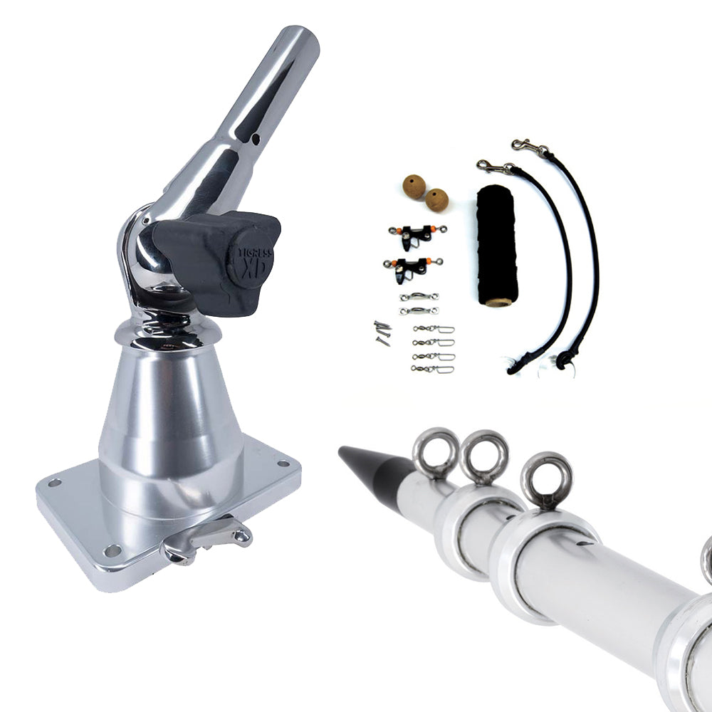 Tigress XD Bay Series Top Mount System - 15' Aluminum Silver Outriggers Deluxe Rigging Kit