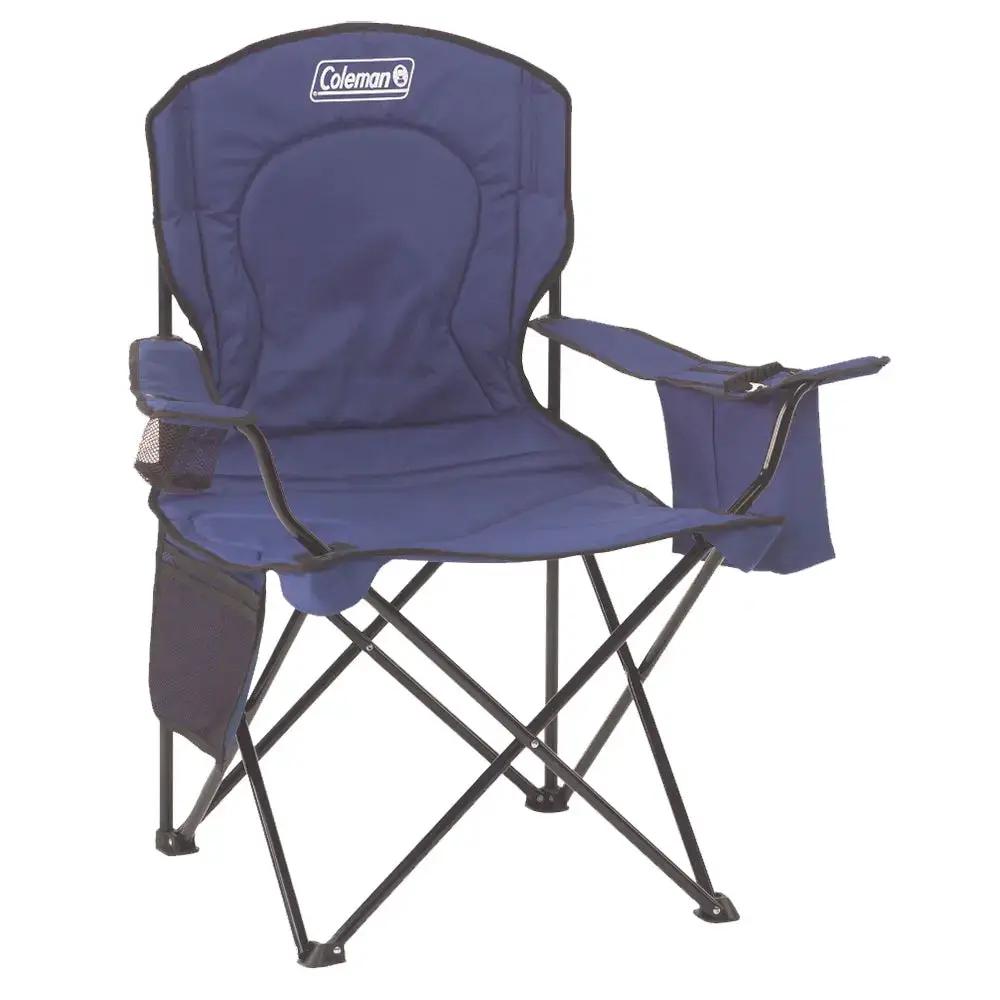 Coleman Cooler Quad Chair in Blue with Built-In 4-Can Cooler and Cushioned Comfort by Coleman