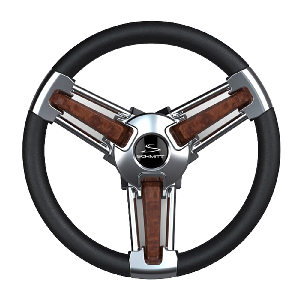 Schmitt Marine Burano 14-Inch Tapered Shaft Wheel with Burl Polyurethane and Stainless Spokes