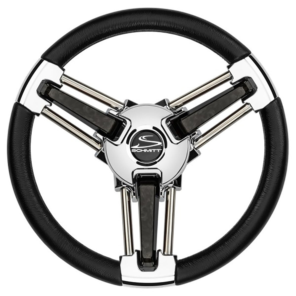 Schmitt Marine Burano 14-Inch Tapered Shaft Wheel with Black Polyurethane and Stainless Spokes