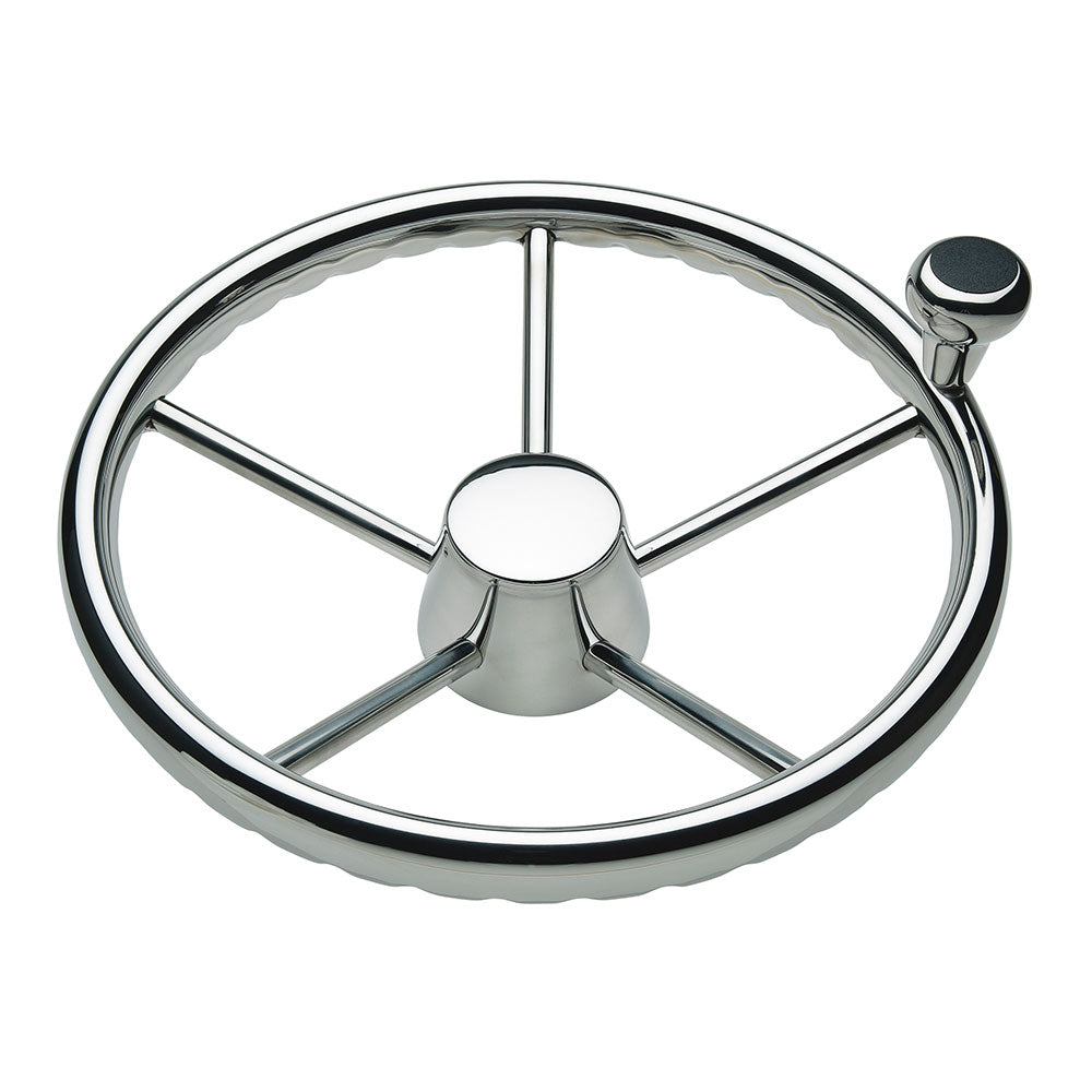 Schmitt Marine 170 Finger Grip Destroyer 5-Spoke 15.5-Inch Stainless Steel Steering Wheel with Tapered Shaft and Knob