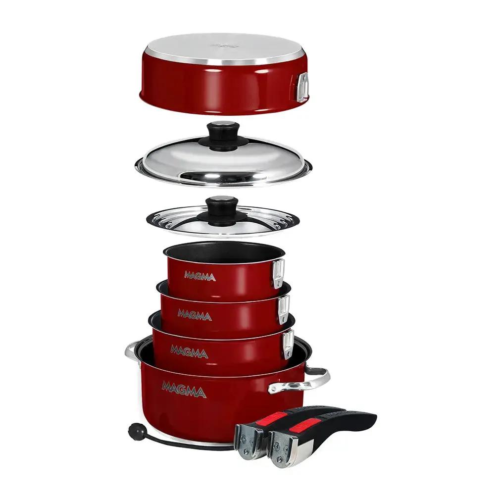 Magma Nestable 10 Piece Induction Non-Stick Enamel Finish Cookware Set - Magma Red by Magma