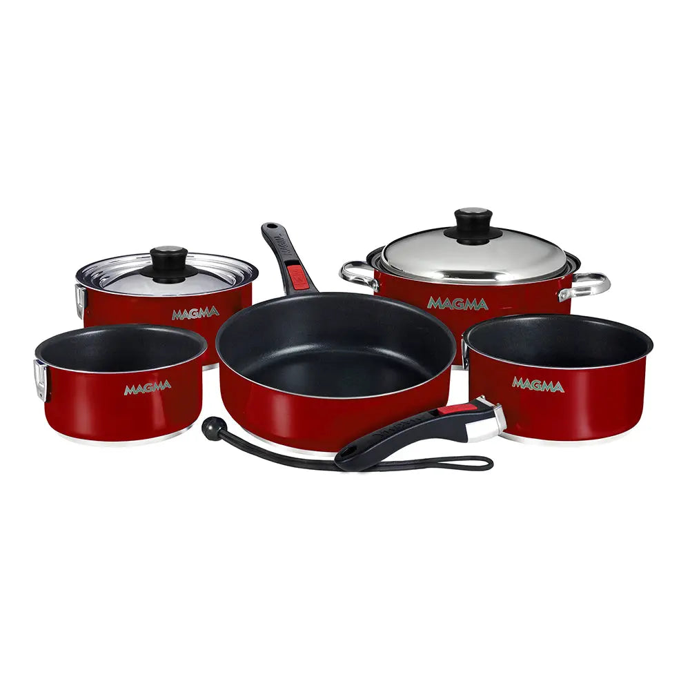 Magma Nestable 10 Piece Induction Non-Stick Enamel Finish Cookware Set - Magma Red by Magma