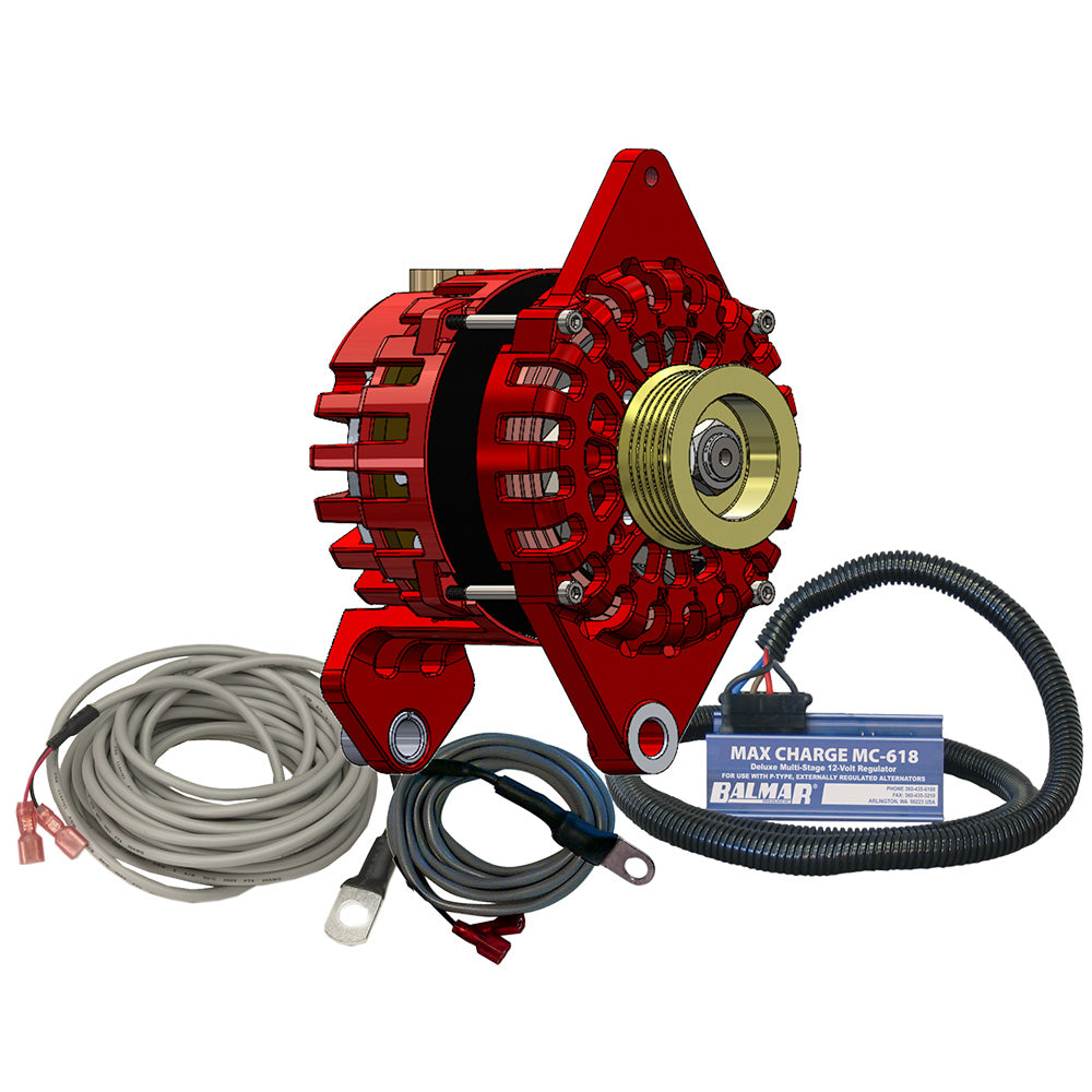 Balmar 170 AMP Alternator Kit for Marine and Heavy-Duty Applications - 12V 4-Inch Dual Foot Saddle Mount with K6 Pulley, Regulator, and Temperature Sensor