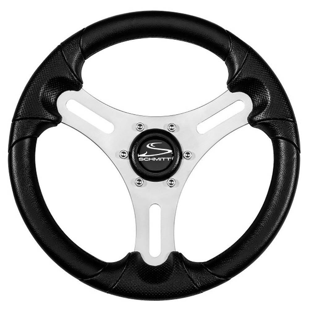 Schmitt Marine Torcello Lite 13-Inch Black Polyurethane Steering Wheel with Silver Spokes and Black Cap - 3/4-Inch Tapered Shaft