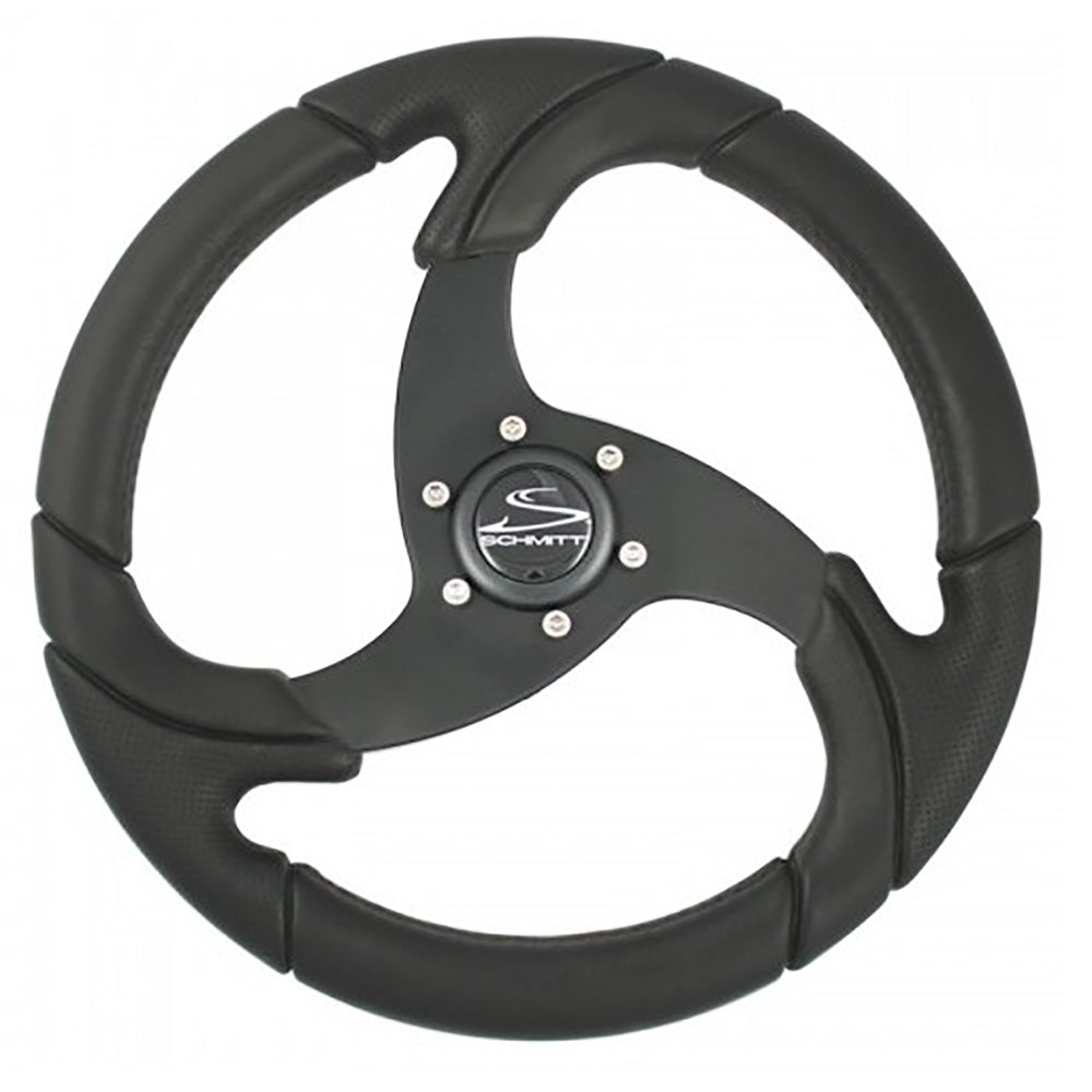 Schmitt Marine Folletto 14.2-Inch Black Polyurethane Boat Steering Wheel with Tapered Shaft and Center Cap