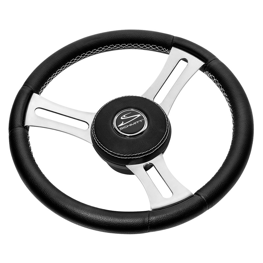 Schmitt Marine Torcello Elite 14-Inch Steering Wheel with Black Leather Cap and White Stitching