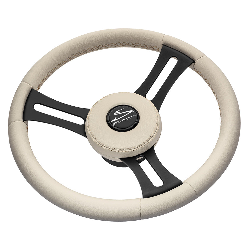 Schmitt Marine Torcello Elite 14-Inch Wheel with Beige Leather Cap and White Stitching