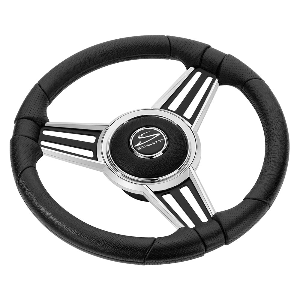 Schmitt Marine PU30 14 inch Wheel with Chrome Cap and Black Spokes for Freshwater Boats