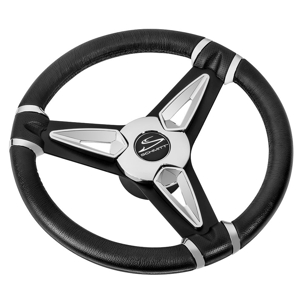 Schmitt Marine PU50 14-Inch Black Polyurethane Steering Wheel with Chrome Cap and Spoke Inserts