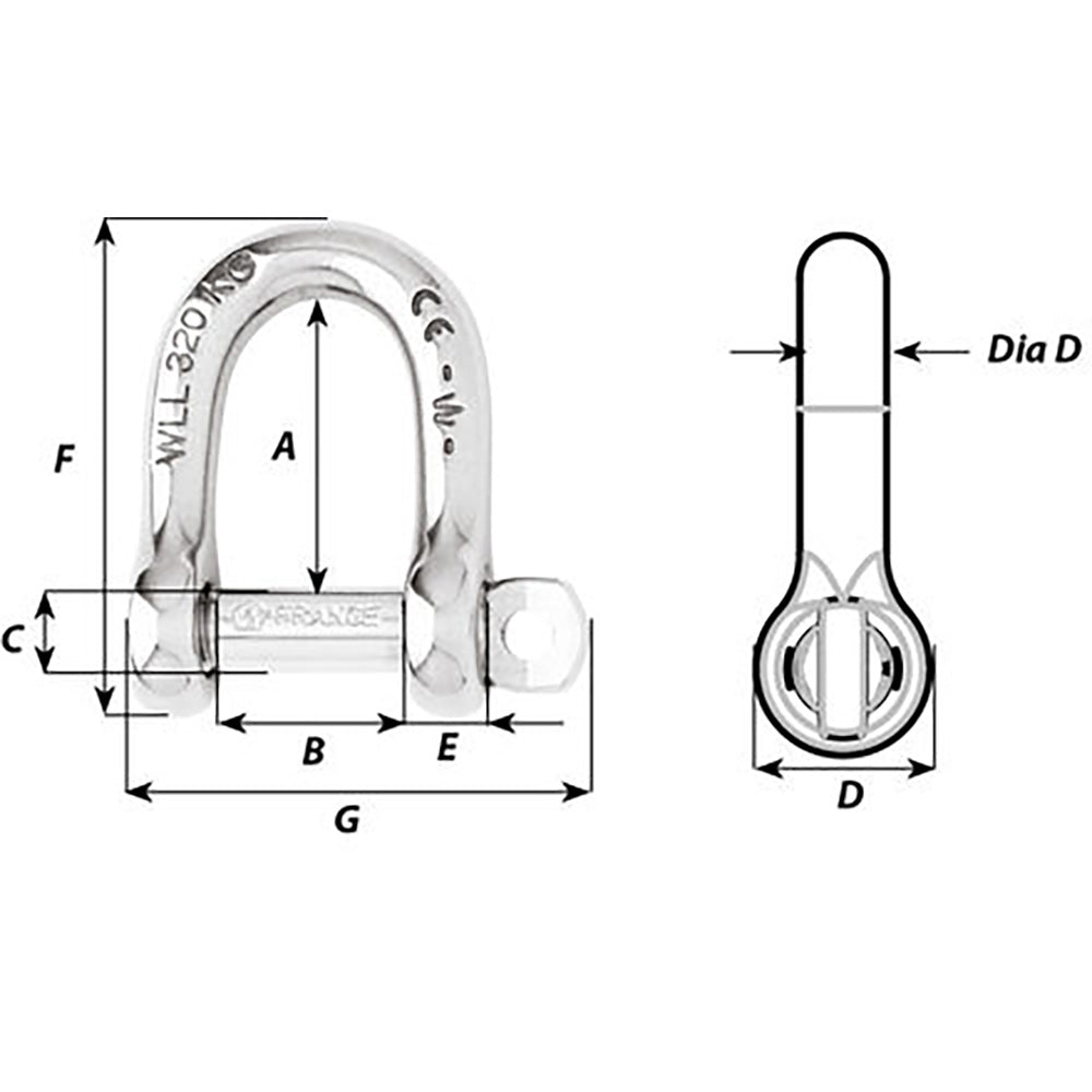 Wichard Marine Self-Locking D Shackle 12mm Diameter - 15/32" Pin for Industrial Lifting