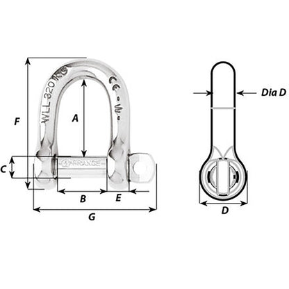 Wichard Marine Not Self-Locking D Shackle 14mm Diameter 9/16 inch for Industrial Lifting