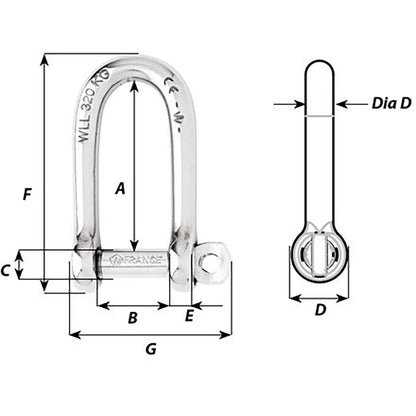 Wichard Marine Self-Locking Long D Shackle 10mm Diameter (Part Number 1215W)