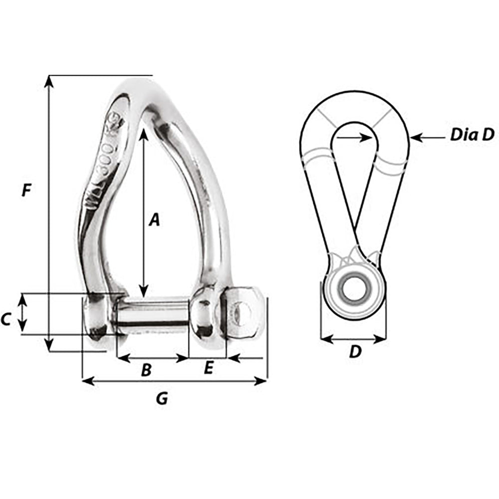 Wichard Marine Self-Locking Twisted Shackle 10mm Diameter Part 1225W
