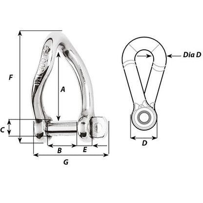 Wichard Marine Self-Locking Twisted Shackle 10mm Diameter Part 1225W