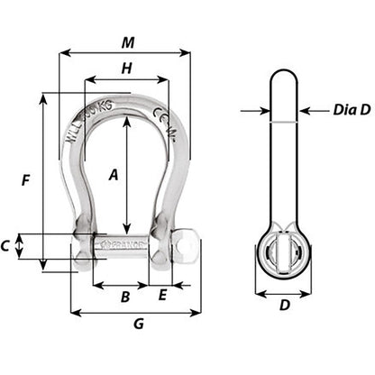 Wichard Marine 1247W Not Self-Locking Bow Shackle, 16mm Diameter (5/8 inch)