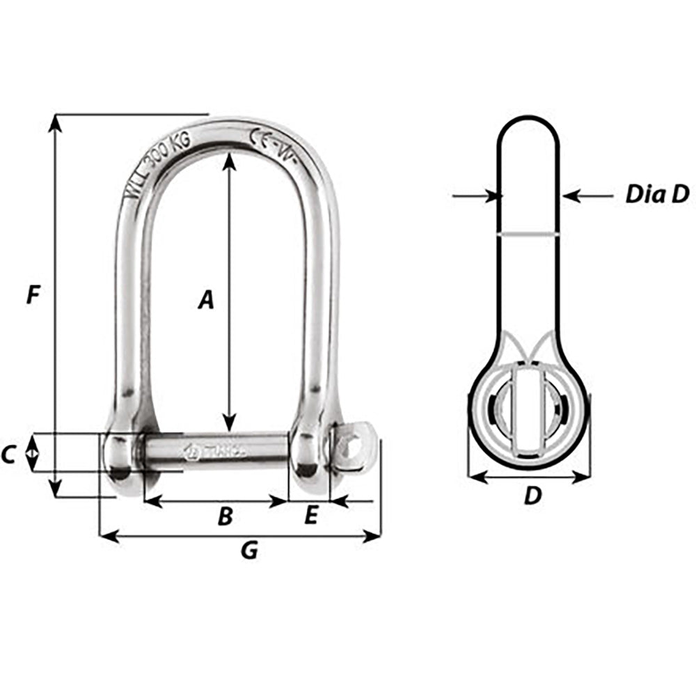 Wichard Marine Self-Locking Large Opening Shackle 6mm Diameter - 1/4 Inch