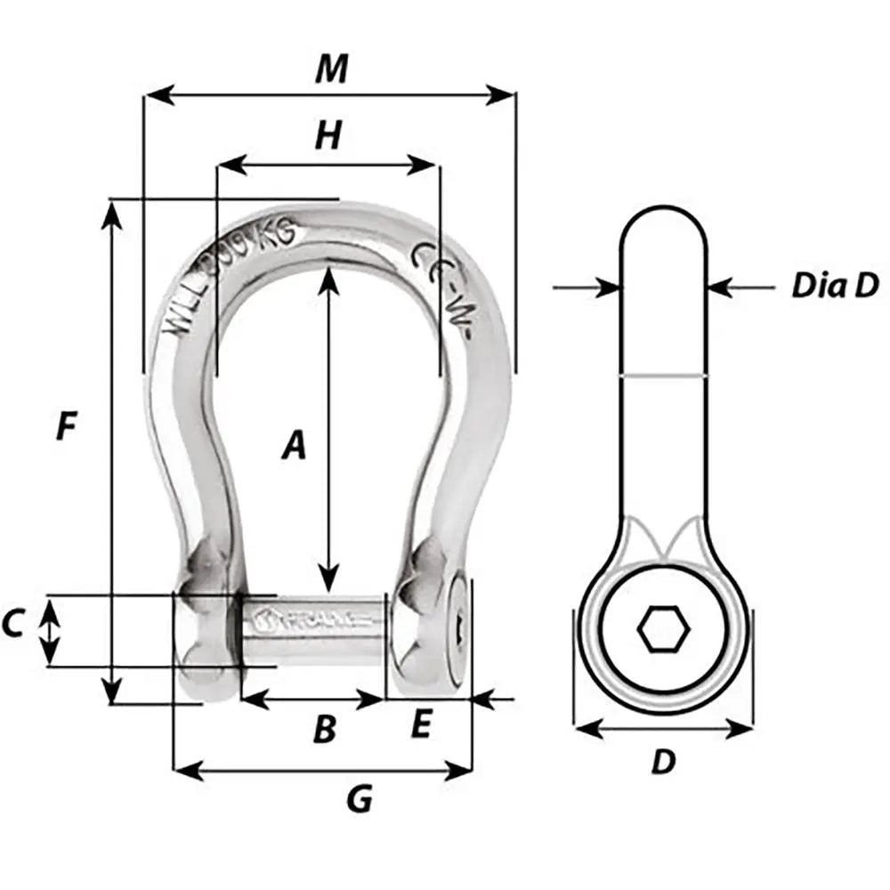 Wichard Marine Self-Locking Allen Head Pin Bow Shackle - 10mm Diameter