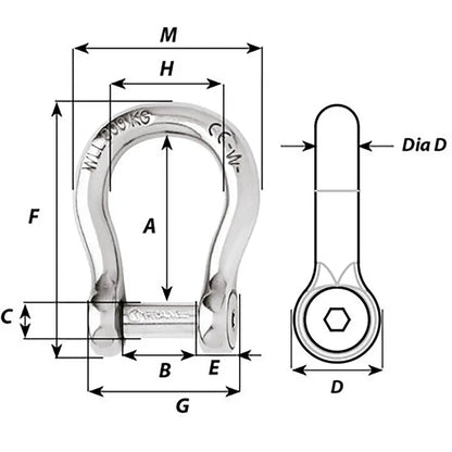 Wichard Marine Self-Locking Allen Head Pin Bow Shackle - 12mm Diameter, 15/32 Inch