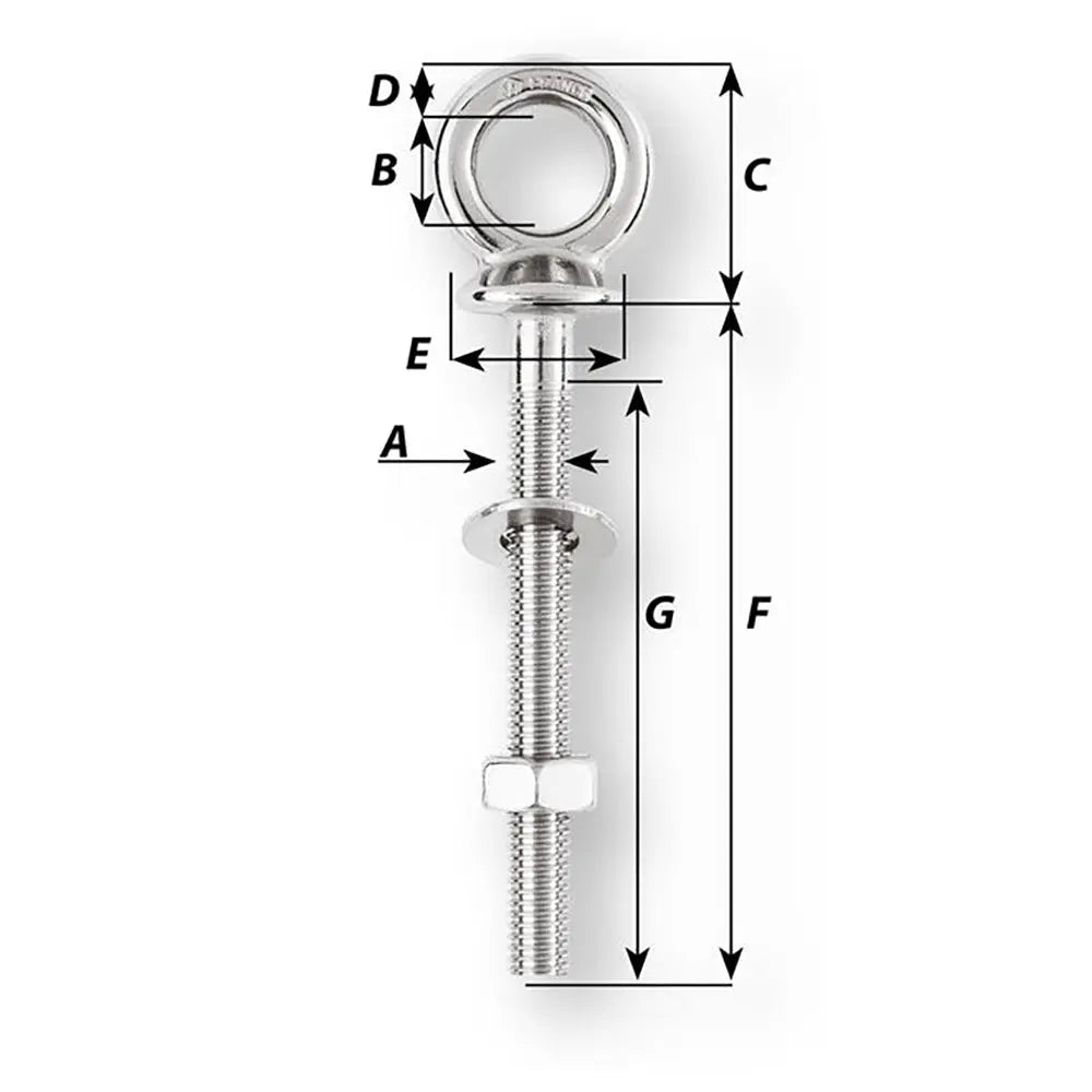 Wichard Marine Eye Bolt M12 x 175mm - 120mm Length for Heavy Duty Applications