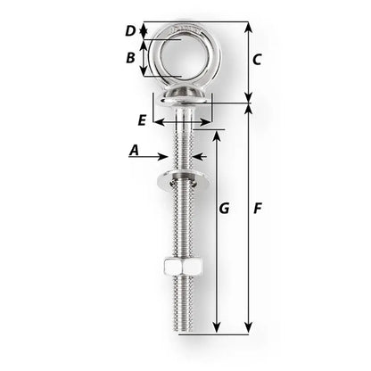 Wichard Marine Eye Bolt M12 x 175mm - 120mm Length for Heavy Duty Applications