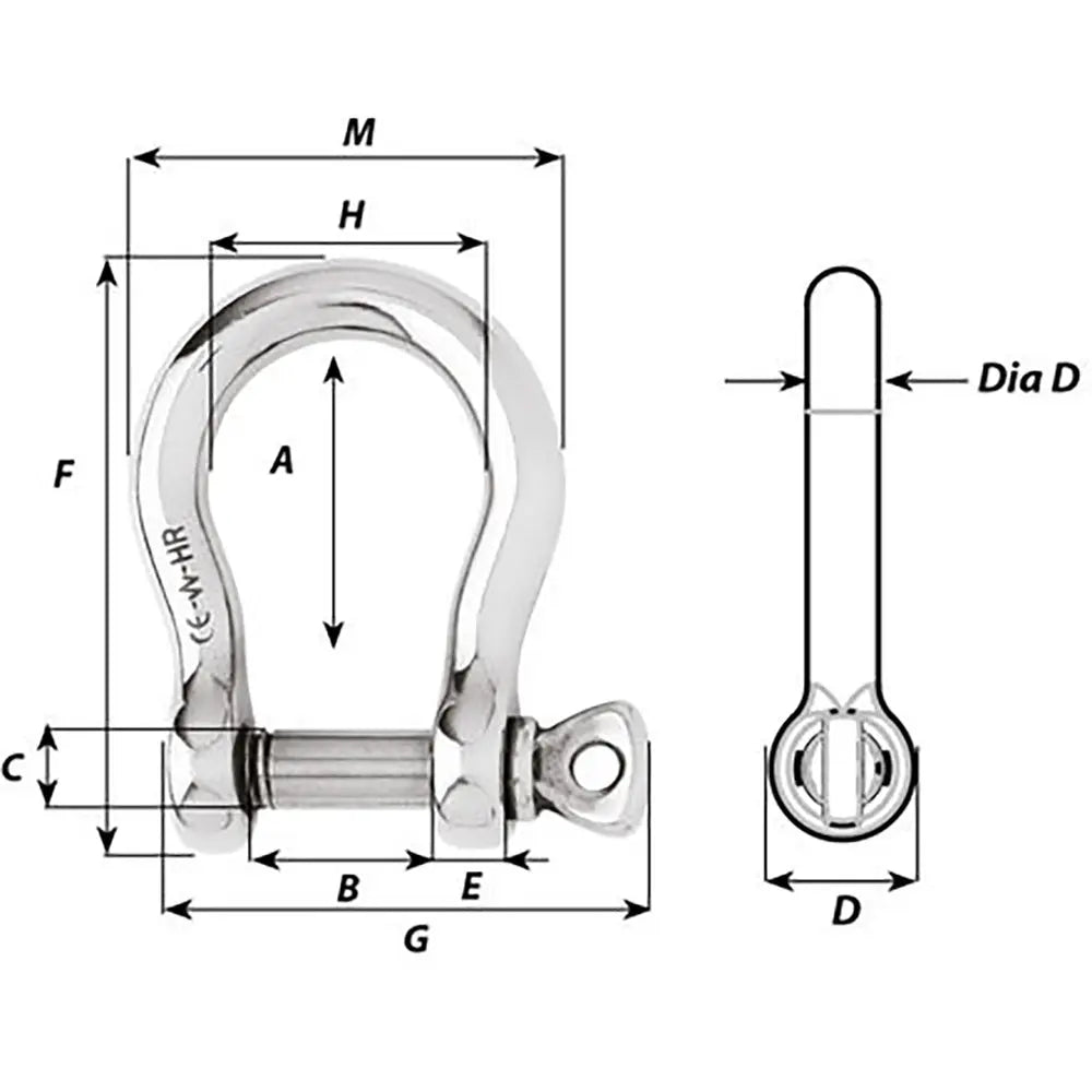 Wichard Marine HR Bow Shackle - 10mm Pin Diameter for Heavy Lifting and Industrial Use