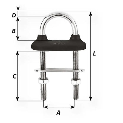 Wichard Marine Black Watertight U-Bolt 6mm Diameter, 15/64 Inch - 70mm Length for Secure Marine Fastening