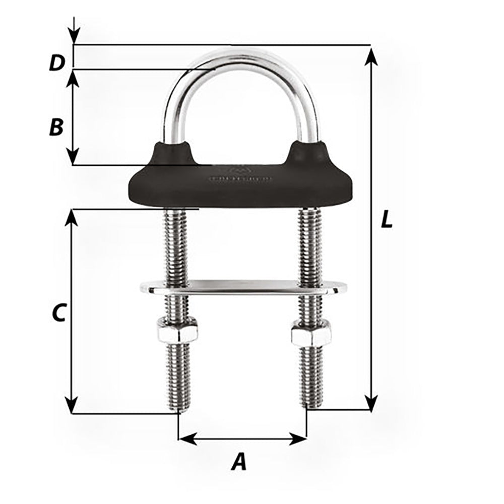 Wichard Marine Black Watertight U-Bolt 10mm Diameter, 4-21/64 Inches Length with Stainless Steel Construction