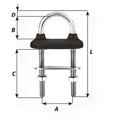 Wichard Marine Black Watertight U-Bolt 10mm Diameter, 4-21/64 Inches Length with Stainless Steel Construction