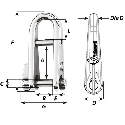 Wichard Marine HR Key Pin Shackle with Bar - 6mm Pin Diameter for Industrial Lifting