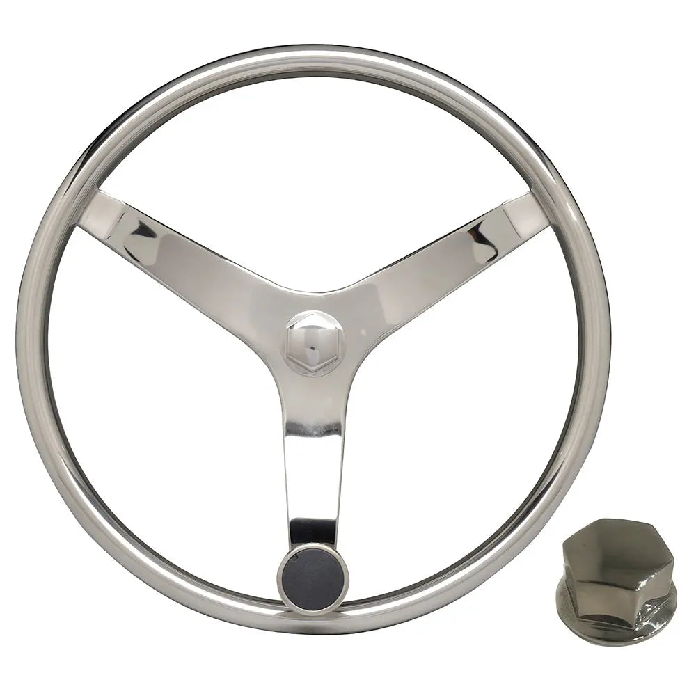 Uflex USA V46 13.5-Inch Stainless Steel Steering Wheel with Speed Knob and Chrome Nut