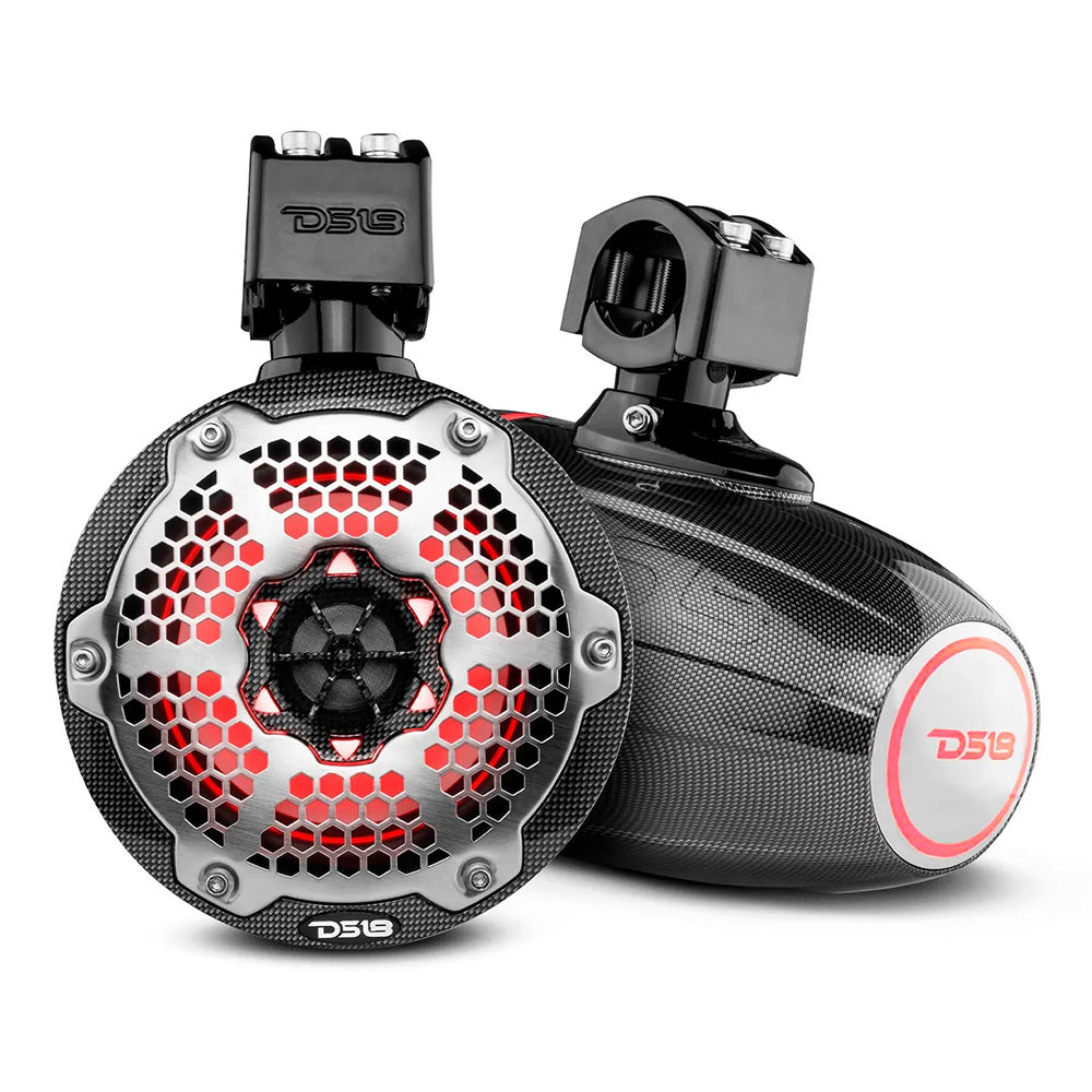 DS18 X Series Hydro 6.5 inch Wakeboard Pod Tower Speaker with RGB LED Light - Black Carbon Fiber