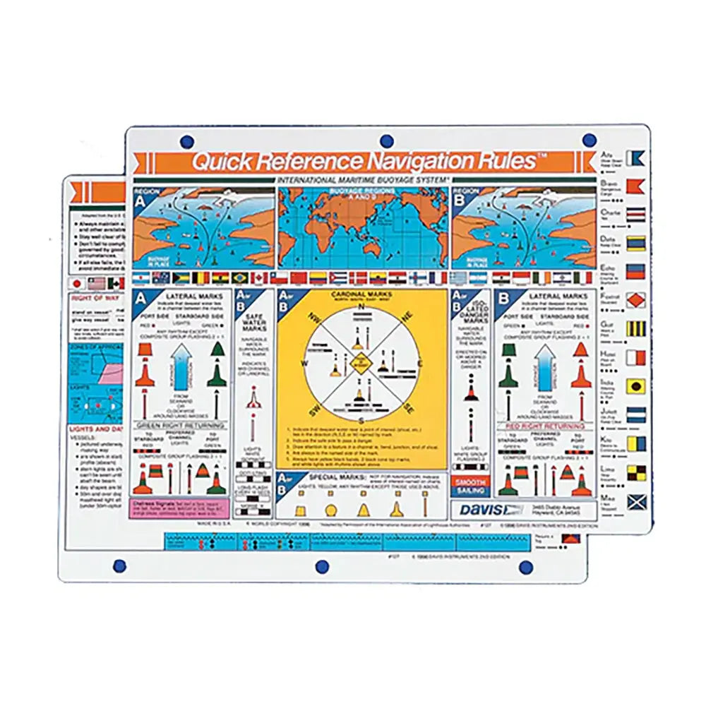 Davis Instruments Quick Reference International Navigation Rules Card - Marine Buoyage and COLREGS Guide
