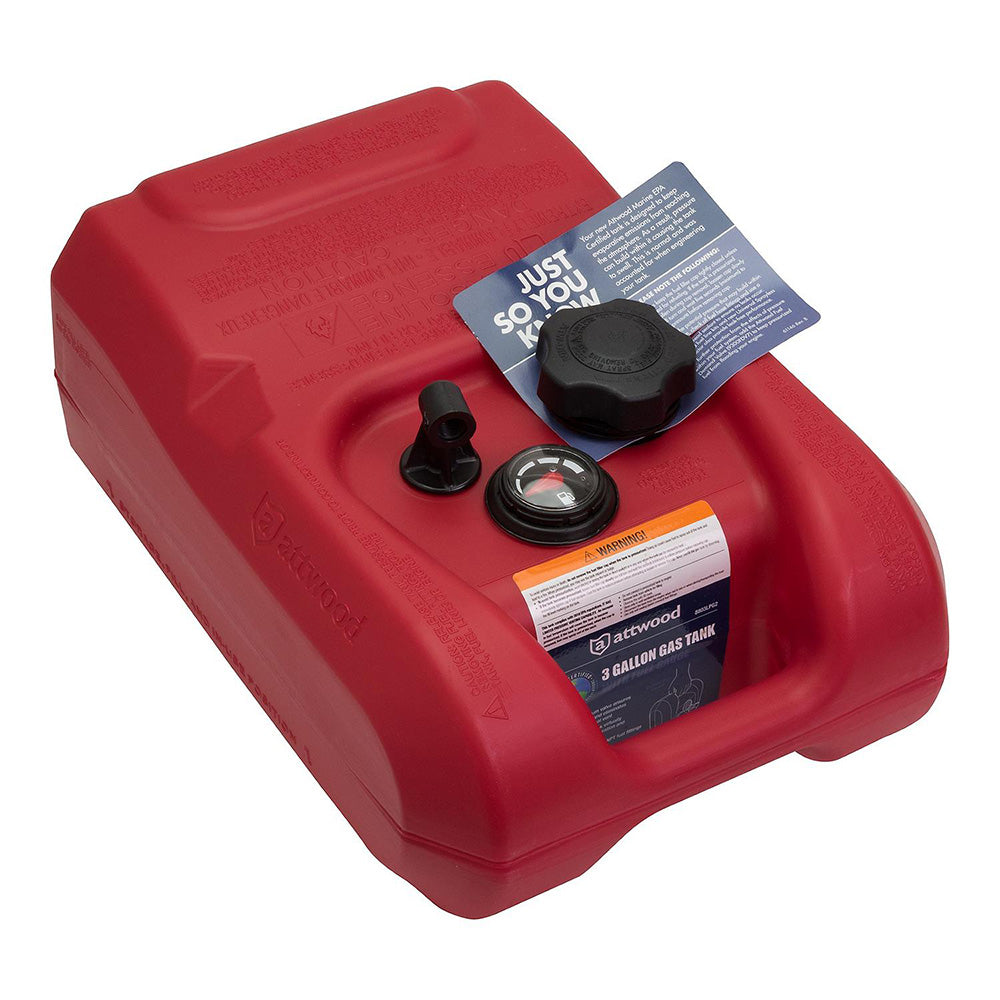 Attwood Marine Portable Fuel Tank - 3 Gallon with Gauge for Small Outboards