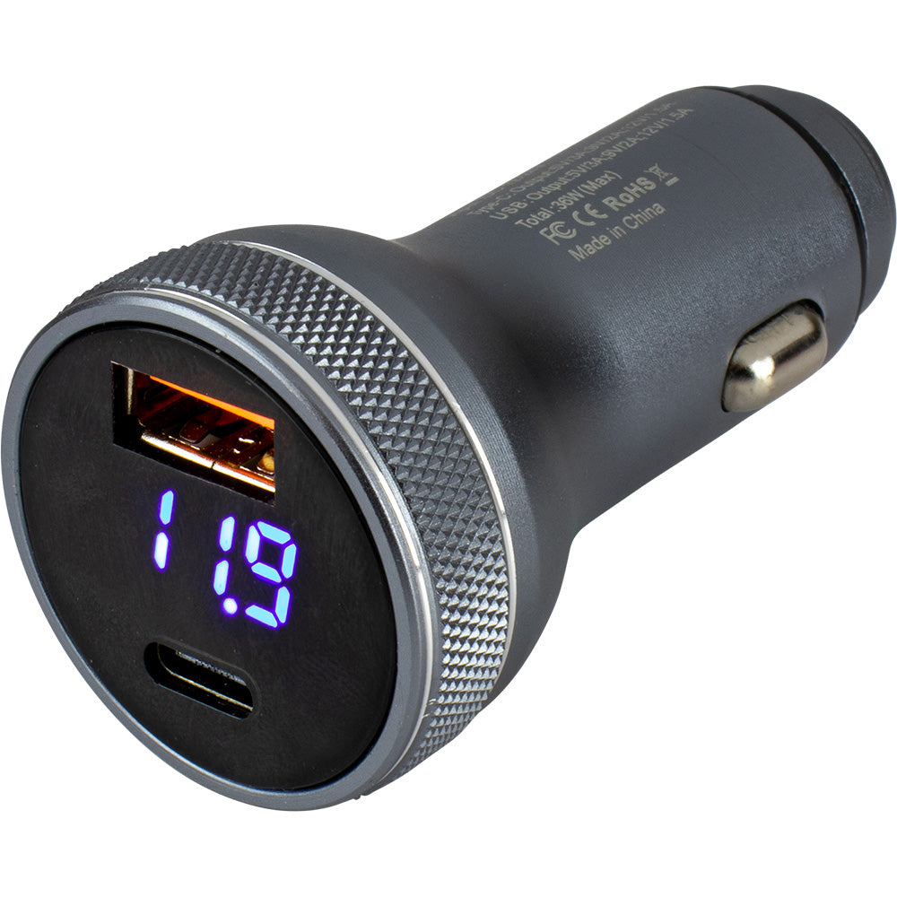 Sea-Dog Round USB & USB-C Power Plug with Voltmeter – Dual Charging with Voltage Display for Boats, Cars, and RVs by Sea-Dog