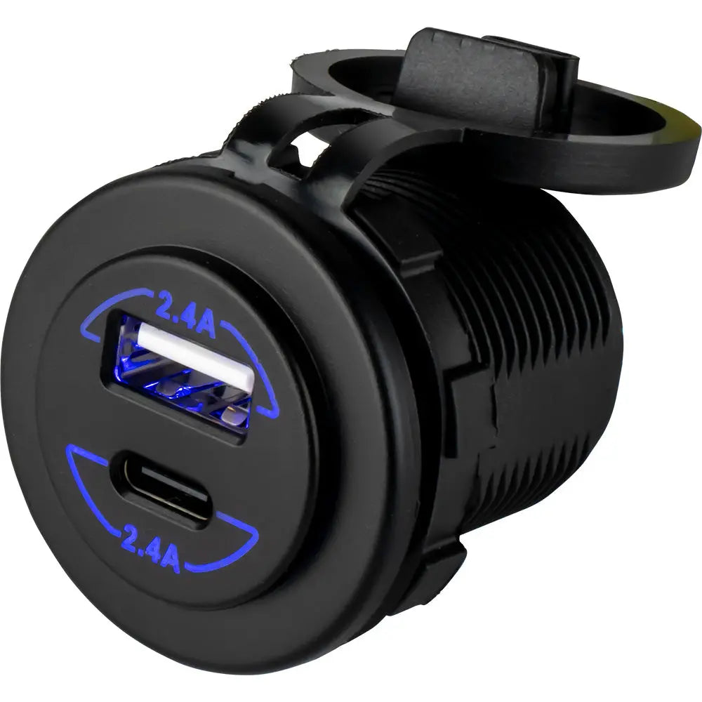 Sea-Dog Round Dual USB & USB-C Power Socket with LED Illumination
