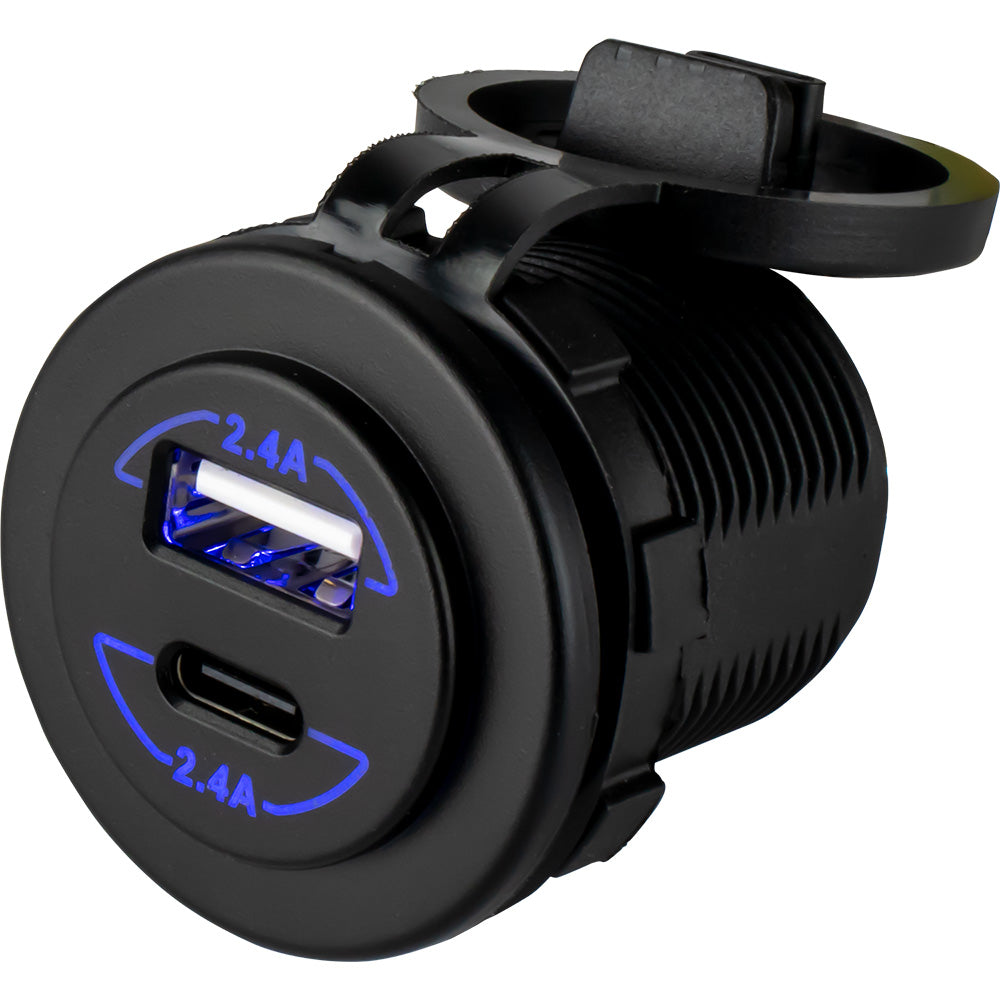 Sea-Dog Round Dual USB & USB-C Power Socket with LED Illumination
