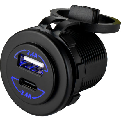 Sea-Dog Round Dual USB & USB-C Power Socket with LED Illumination